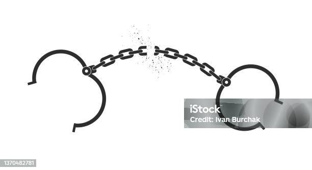 Animation Handschellen Offene Handschellen Mit Gebrochener Kette Flache Vektorillustration ...