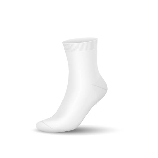 Mockup of sock ankle length pulled on imaginary leg, realistic isolated on white background vector art illustration