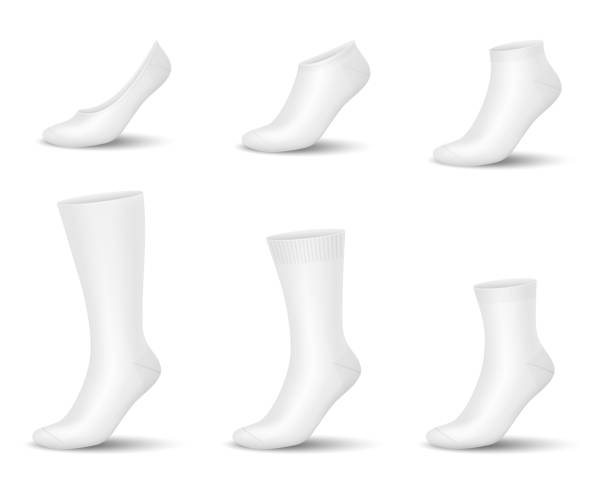 stockillustraties, clipart, cartoons en iconen met white socks on mannequin realistic set. tissue pairs of stocking collection blank template isolated - lange sokken