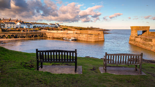 View of Craster Harbour Part of the coastal section on the Northumberland 250, a scenic road trip though Northumberland with many places of interest along the route craster stock pictures, royalty-free photos & images