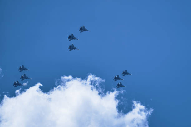 istock Parade of military aircrafts. 1370484739