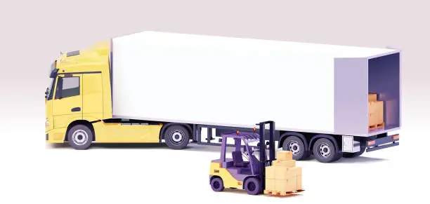 Vector illustration of Vector forklift loading semi-truck trailer