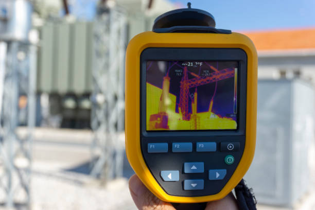istock Infrared Thermal Imaging Camera Pointing to Electrical Transformer 1370486327