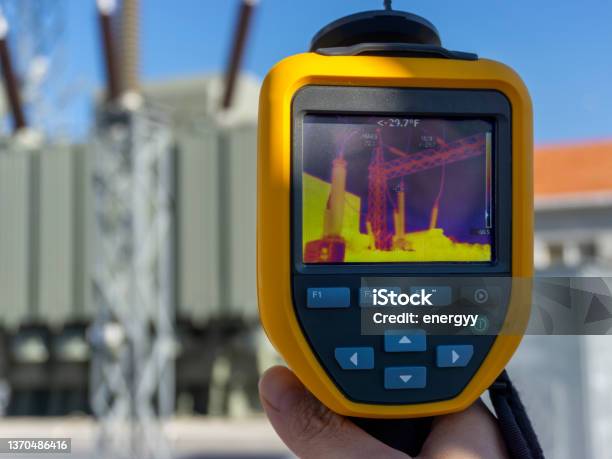 Transformer Infrared Scanning Infrared Thermal Imaging Camera Pointing To Electrical Transformer ...