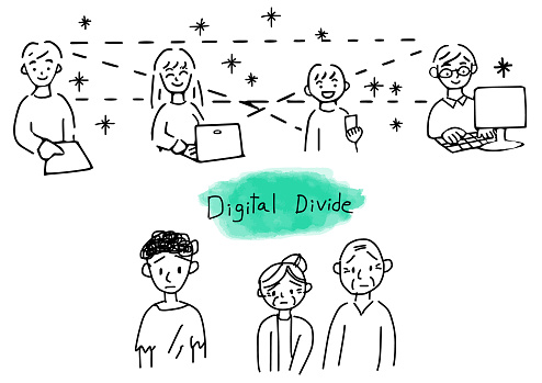 Digital divide simple line drawing illustration