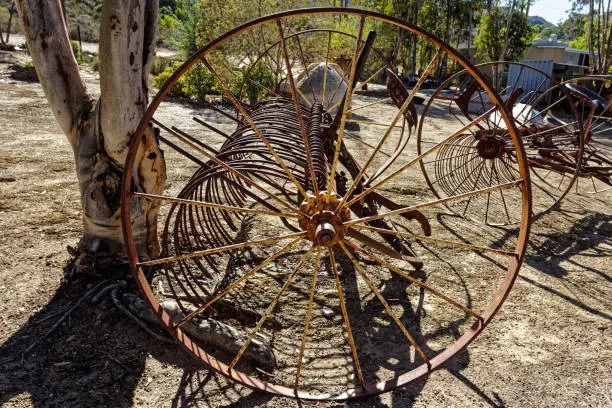 Photo of Side view of old horse drawn hay rake