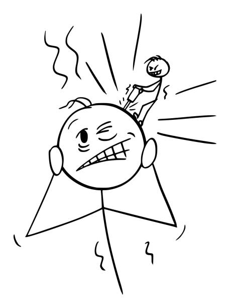 istock Person Suffering Heavy Head Pain or Headache, Vector Cartoon Stick Figure Illustration 1370494997