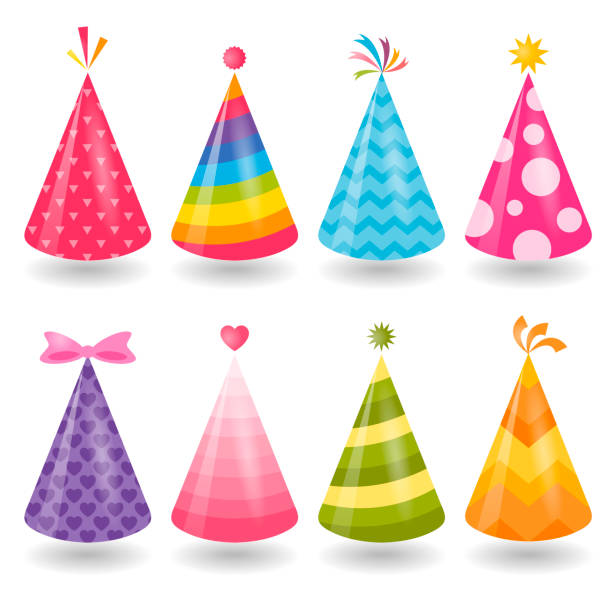 набор шляп для празднования дня рождения - party hat birthday celebration party stock illustrations