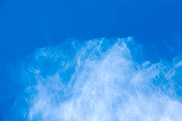 Cirrus clouds on blue sky, copy space, beautiful cloudscape. Beautiful cirrus white clouds on blue day sky. Short detached cloudy weather nature background