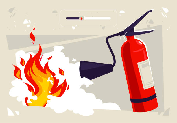 vector illustration of extinguishing a fire with a fire extinguisher - 滅火筒 幅插畫檔、美工圖案、卡通及圖標