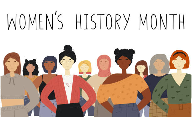 Women's History Month concept Women's History Month concept. A group of women of different race. Celebrated annually in march. month illustrations stock illustrations
