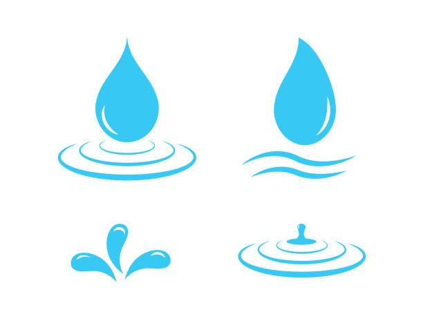 青い水滴アイコンセット。水しぶきと青い波。きれいな水、環境に優しい。ベクトルの図 - water wave drop splashing点のイラスト素材／クリップアート素材／マンガ素材／アイコン素材