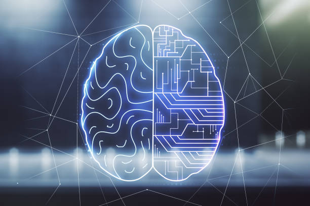 istock Double exposure of creative artificial Intelligence interface on modern business center exterior background. Neural networks and machine learning concept 1370497064