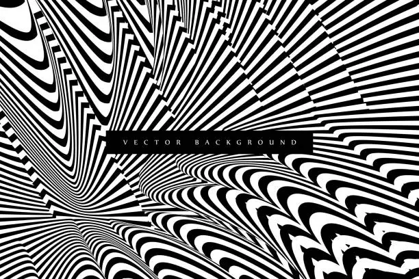 Vector illustration of Stripe wave background design with black and white lines. 3d optical op art.