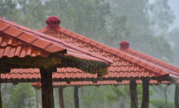 istock Raining on red concrete rooftops unique photo 1370499249