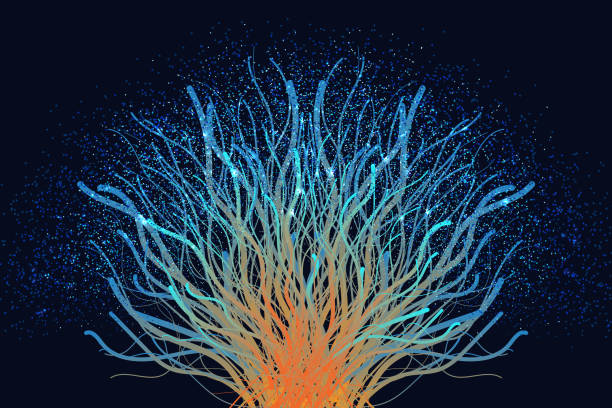 illustrations, cliparts, dessins animés et icônes de arborescence de données pour la conception de concepts. technologie d’entreprise. structure de connexion légère à cadre filaire. - abstract tree