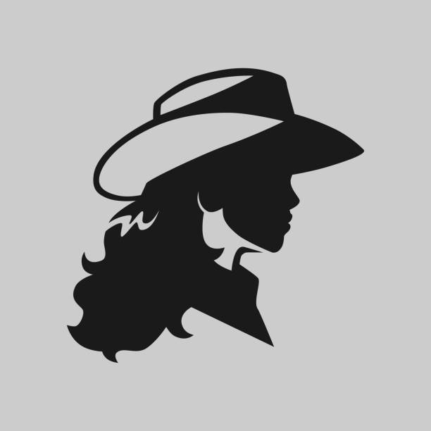 Cowgirl symbol on gray backdrop Cowgirl wearing bandana portrait symbol on gray backdrop. Design element head and shoulders logo stock illustrations