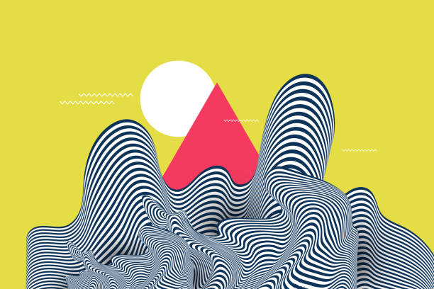 ilustrações de stock, clip art, desenhos animados e ícones de 80s synth wave styled landscape with blue grid mountains and sun over canyon - freak wave