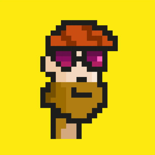 Non-fungible token. Pixel portrait Crypto NFT blockchain, non fungible token. Pixel art character pixelated face man stock illustrations