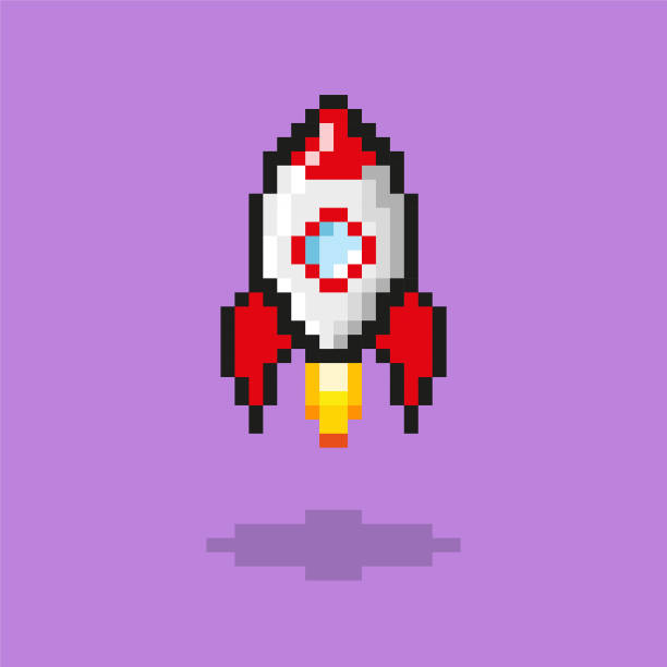 ilustrații de stoc cu designul pixelilor unei pictograme de rachetă - pixel art