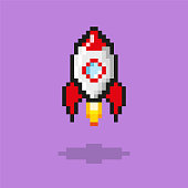istock Pixel design of a rocket icon 1370502155