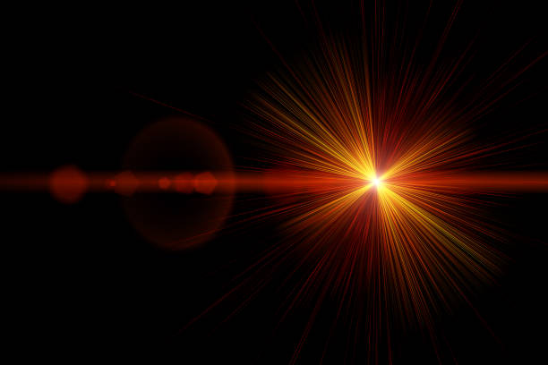 istock Easy to add lens flare effects for overlay designs or screen blending mode to make high-quality images. Abstract sun burst, digital flare, iridescent glare over black background. 1370503115