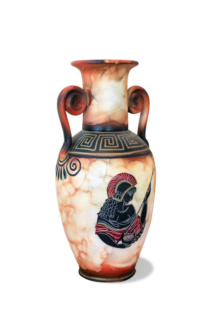 古代の神々を描いた伝統的な陶器の花瓶 - terra cotta pot ストックフォトと画像