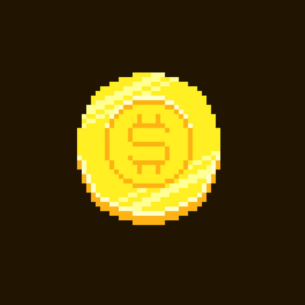 simple flat pixel art vector illustration of gold coin with dollar symbol colorful simple flat pixel art vector illustration of gold coin with dollar symbol blockchain clipart stock illustrations