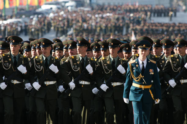 Government agencies Saint Petersburg-Russia - 10.09.2021: Participants of the rehearsal of the Victory Day parade. Victory Day. military parade stock pictures, royalty-free photos & images