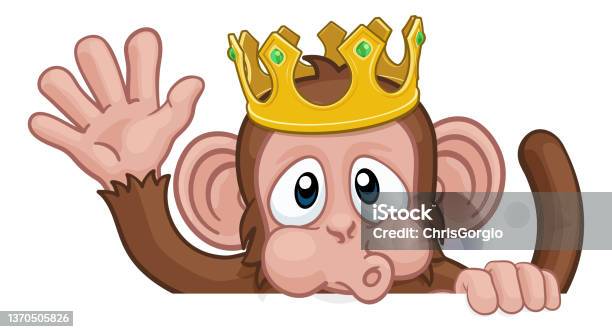 Monkey King Crown Cartoon Animal Sign Waving Stock Illustration - Download  Image Now - Above, Animal, Animal Themes - iStock