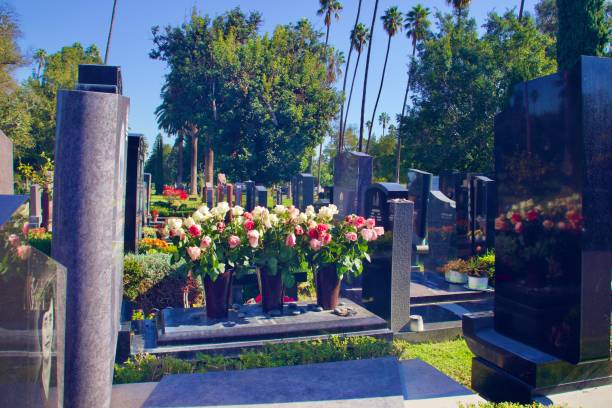 Hollywood, CA, USA - November 23, 2021: Hollywood Forever Cemetery on a sunny day with vibrant colors.
