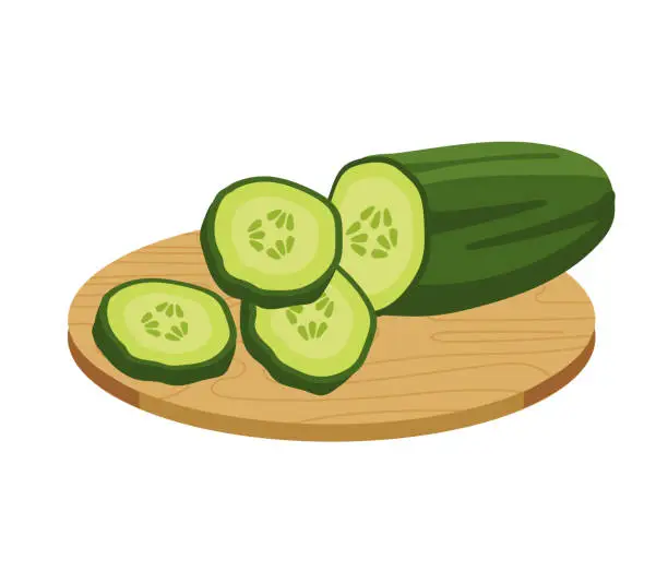 Vector illustration of Cucumber slices cut on a wooden board