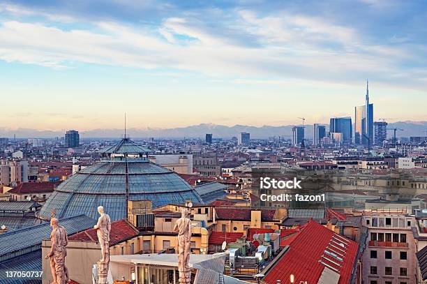 Milan Skyline Viewed From Duomo Di Milan In Italy Stock Photo - Download Image Now - Milan, Cityscape, Urban Skyline