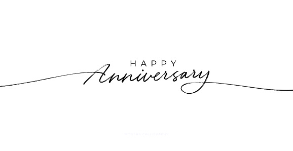 Happy Anniversary greeting card. Hand drawn vector line lettering. Typography vector design for greeting cards and poster. Handwritten modern black pen lettering. Black text with swashes.