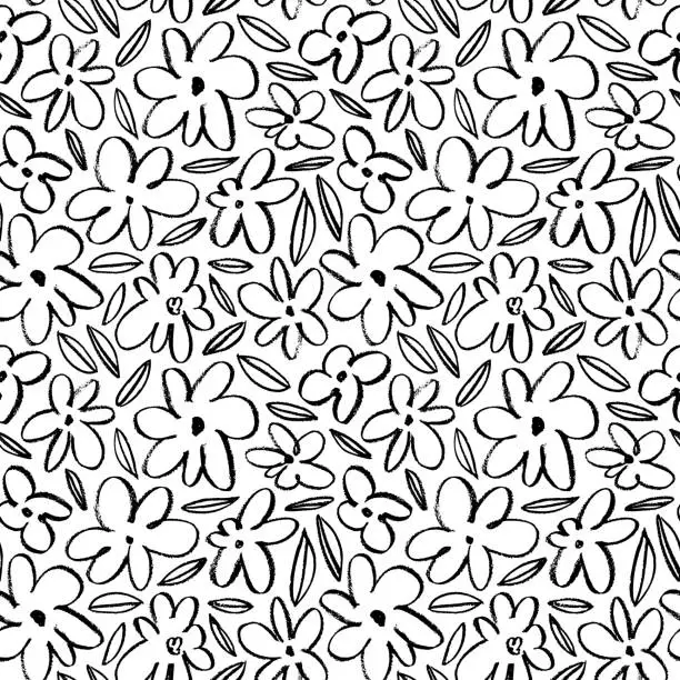 Vector illustration of Seamless child's drawn flowers pattern.