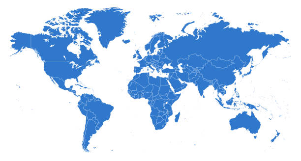 karte world seperate countries blau mit weißem umriss - land stock-grafiken, -clipart, -cartoons und -symbole