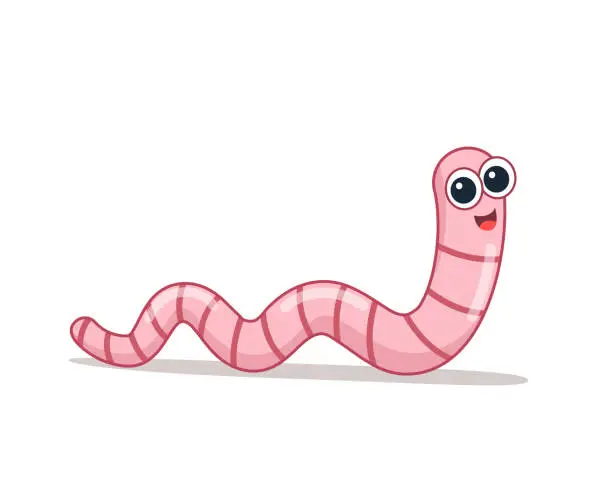 Vector illustration of Pink worm flat style. Earthworm is a cartoon character.
