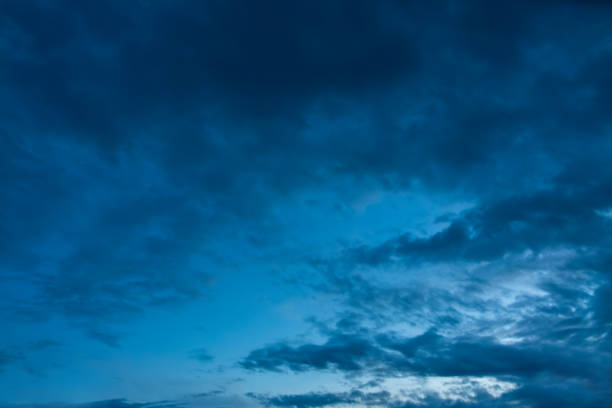 Beautiful sky with clouds at blue hour, sky remplacement, nature background