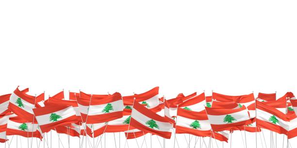 白い背景に多くのレバノンの旗 - lebanese flag ストックフォトと画像