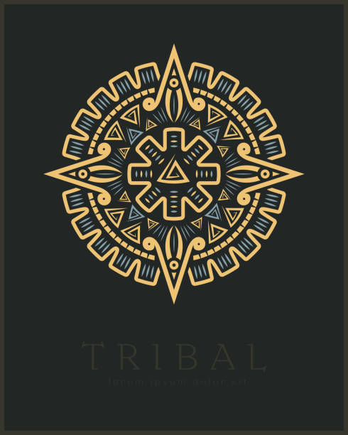 ilustraciones, imágenes clip art, dibujos animados e iconos de stock de elementos vectoriales tribales aztecas. diseño de símbolos de formas étnicas para logotipo o tatuaje - ilustraciones de azteca logo