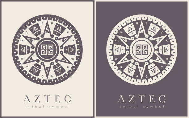 ilustraciones, imágenes clip art, dibujos animados e iconos de stock de elementos vectoriales tribales aztecas. diseño de símbolos de formas étnicas para logotipo o tatuaje - dibujos aztecas