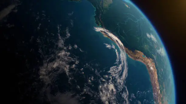 Rainforest of Amazon in South America from the space view, realistic planet Earth rotation.