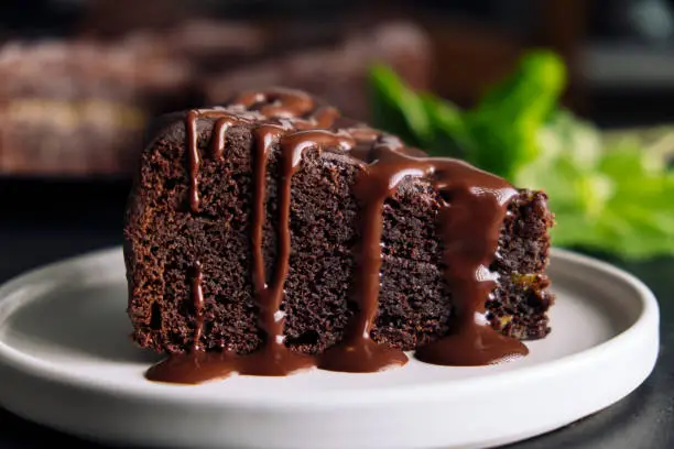 Photo of Slice of chocolate cake with glaze