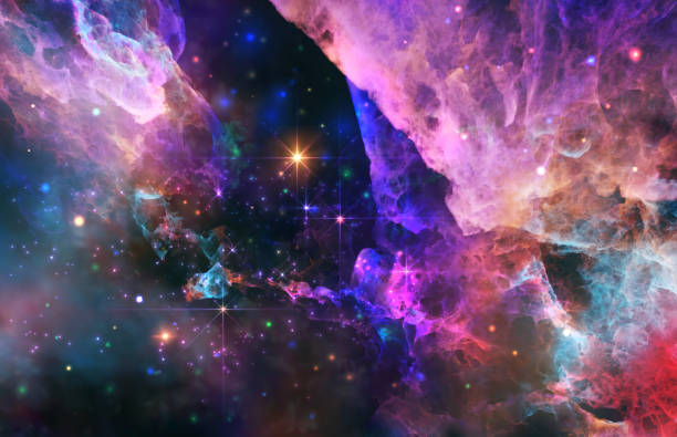 istock Galaxy exploration through outer space 3D rendering illustration. Colourful nebulas, galaxies and stars in deep space, glowing gases and energy 1370520538