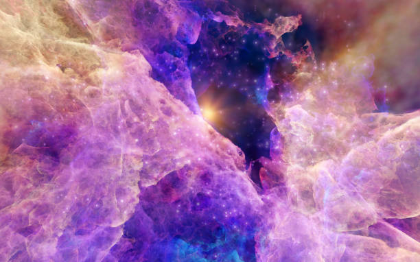 istock Galaxy exploration through outer space 3D rendering illustration. Colourful nebulas, galaxies and stars in deep space, glowing gases and energy 1370520545