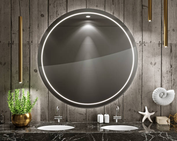 istock Modern bathroom interior in loft style chest of drawers 1370521496