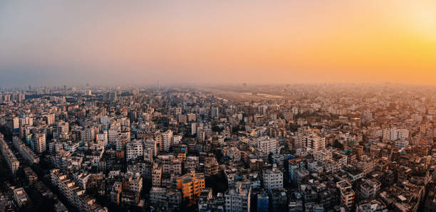 Drone view of Dhaka city at sunset
