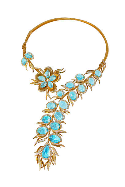 golden necklace with topazes and diamonds