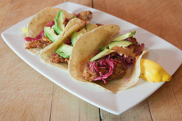 Plate of Fish Tacos stock photo