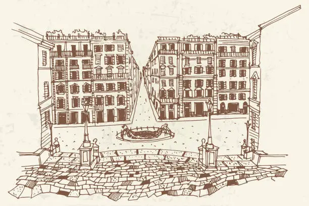 Vector illustration of vector sketch of  the Spanish Steps in Rome.